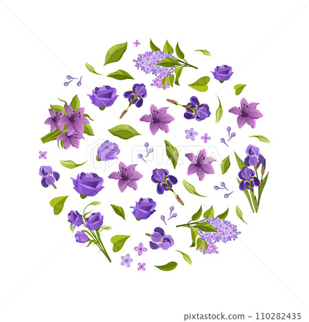 Beautiful Flowers of Round Shape, Elegant Decorative Floral Design Element Vector Illustration 110282435