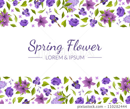 Spring Flowers Banner Template with Floral Pattern, Elegant Design Can Be Used for Invitation, Poster, Website, Greeting Card Vector Illustration 110282444