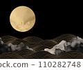 Japanese Pattern of Gold Moon and Rough Wave 110282748