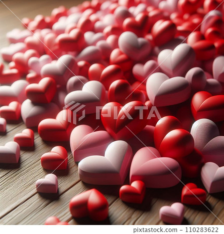 AI-generated content. Valentine's day background with red hearts. 3d render illustration 110283622