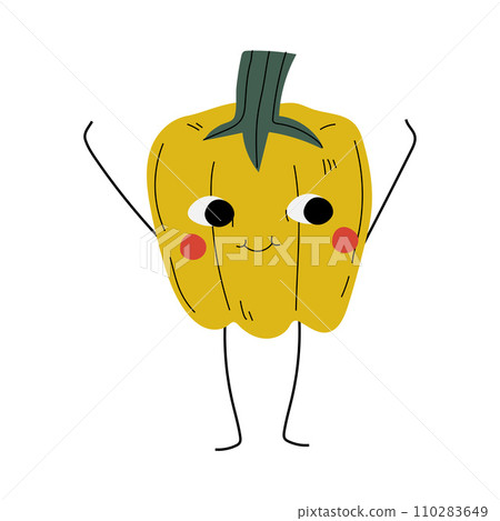 Cute Smiling Pepper, Cheerful Vegetable Character with Funny Face Vector Illustration 110283649