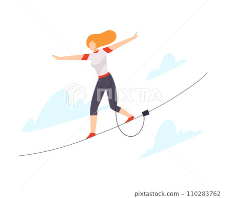 Character walking tightrope vector illustration isolated on white background. Character walking tightrope vector illustration isolated on white background. 110283762