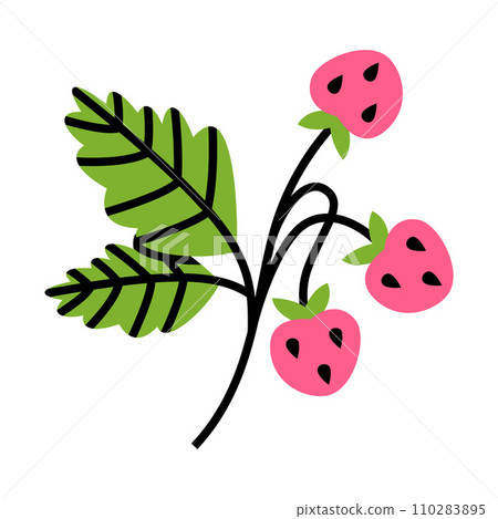 Wild Strawberry Branch with Green Stem and Berry Vector Illustration Wild Strawberry Branch with Green Stem and Berry Vector Illustration 110283895