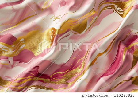 AI-generated content. Seamless pattern with abstract paint waves. Repeatable texture. Pink and golden brushstrokes. Ideal for textile designs, wallpapers, background graphics, fashion fabrics 110283923