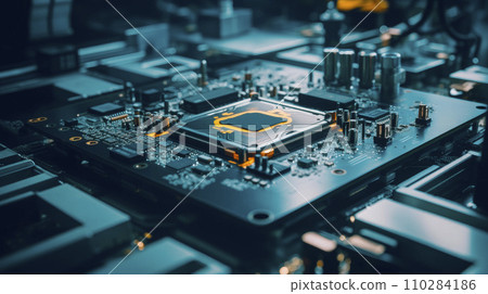 Motherboard digital chip in blue  lighting 110284186