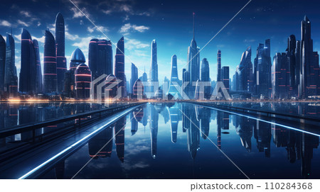 Cyber city background. Concept for night life, business district center. 110284368