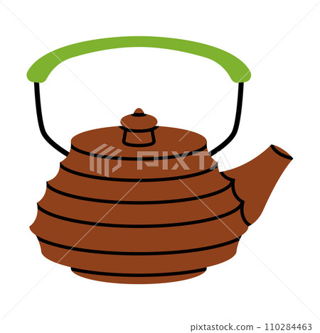 Aromatic Tea Brewing with Hot Drink in Ceramic Teapot with Spout and Handle Vector Illustration 110284463