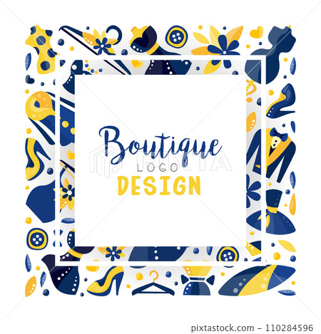 Boutique Fashion Banner Design with Garment and Hanger Vector Template 110284596