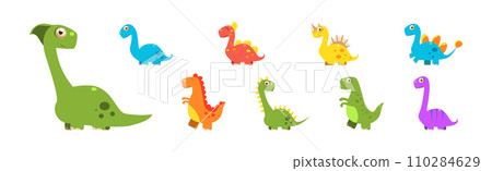 Funny Dinosaur Animal as Prehistoric Wild Beast Vector Set 110284629