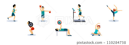 People Character in Gym Engaged in Physical Exercising Vector Set People Character in Gym Engaged in Physical Exercising Vector Set 110284738