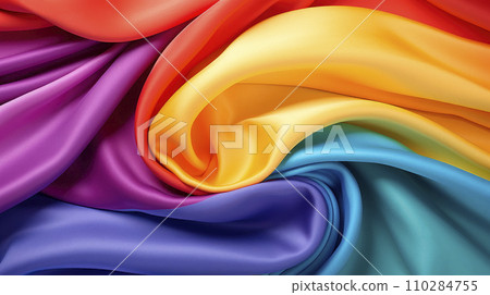 Twisted rainbow colored fabric. Fashionable lightweight silk fabric. Twisted rainbow colored fabric. Fashionable lightweight silk fabric. 110284755