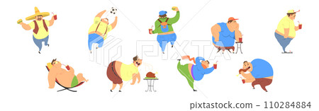 Funny Man Character with Fat Belly Engaged in Different Activity Vector Set Funny Man Character with Fat Belly Engaged in Different Activity Vector Set 110284884