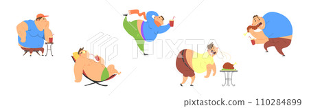 Funny Man Character with Fat Belly Engaged in Different Activity Vector Set Funny Man Character with Fat Belly Engaged in Different Activity Vector Set 110284899