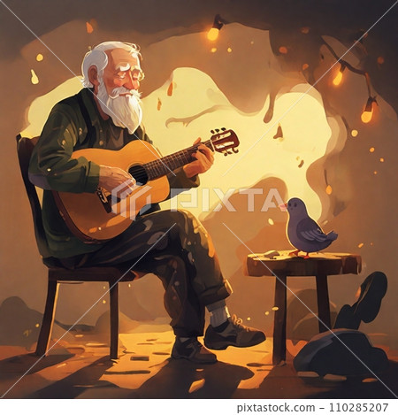 elderly person playing guitar 110285207