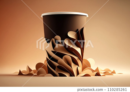Graphic illustration of a disposable paper cup with a black lid. Graphic illustration of a disposable paper cup with a black lid. 110285261