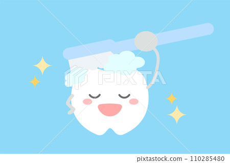 Tooth character brushing with a toothbrush 110285480