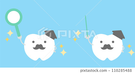 Illustration of a cute professor-style tooth holding a pointing stick and teaching 110285488