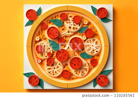 Close-up of an appetizing pizza on a wooden stand Close-up of an appetizing pizza on a wooden stand 110285561