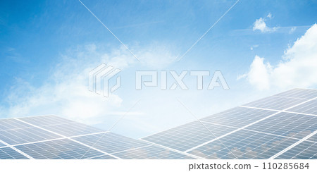 Solar Panels Solar Cells on Rooftop House Technology Home Building with Sun Overlight Day,Plant Smart Solar System Micro Inverter Solar Panels Energy on Roof House,Electric Eco Environment ecology. 110285684