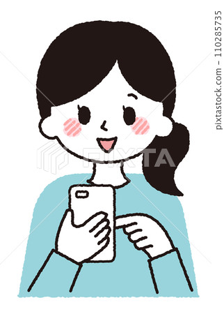 Illustration of a woman operating a smartphone. Illustration of a woman operating a smartphone. 110285735