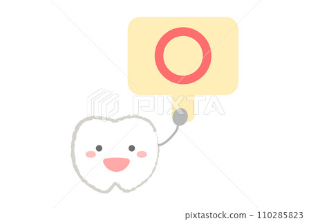 Character illustration of a tooth holding a mark bill Character illustration of a tooth holding a mark bill 110285823