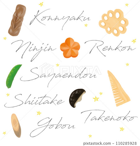 手繪水彩水煮年菜組-蒟蒻、蓮藕、紅蘿蔔、豌豆、香菇、竹筍、牛蒡 手繪水彩水煮年菜組-蒟蒻、蓮藕、紅蘿蔔、豌豆、香菇、竹筍、牛蒡 110285928