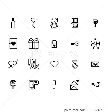 Set of pixelate, 8 bit icons for Valentine's Day Set of pixelate, 8 bit icons for Valentine's Day 110286750
