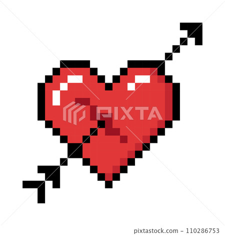 Red Heart with arrow shot through it, Icon. Represent relationship, romance, and love For Valentine's Day. Pixel 8 bit style Red Heart with arrow shot through it, Icon. Represent relationship, romance, and love For Valentine's Day. Pixel 8 bit style 110286753
