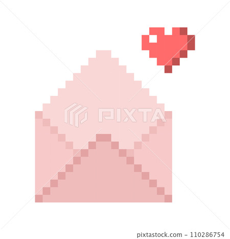 Letter with heart Icon For Valentine's Day. Pixel 8 bit style 110286754