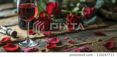 AI-generated content. Valentine's day background with glasses of champagne and roses 110287713