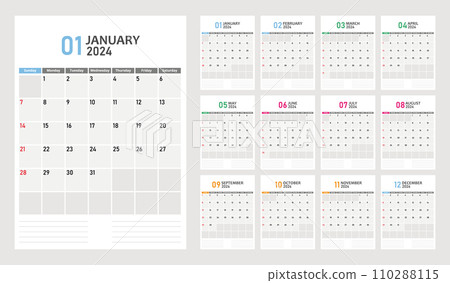 Vector calendar grid for 2024 110288115