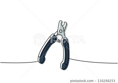 Pet nail clippers one line colored continuous drawing. Animals accessories, pet toy supplies continuous one line illustration. 110288253