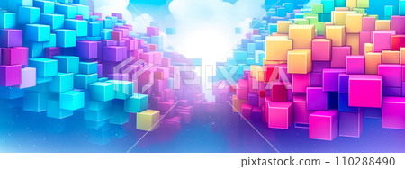 AI-generated content. cubes in a gradient of hues, reminiscent of a modern, vibrant interpretation of Tetris blocks. It's not actual pixel art but gives a similar structured and geometric feel 110288490