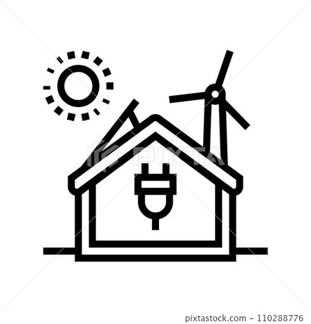 net zero energy building green line icon vector illustration 110288776