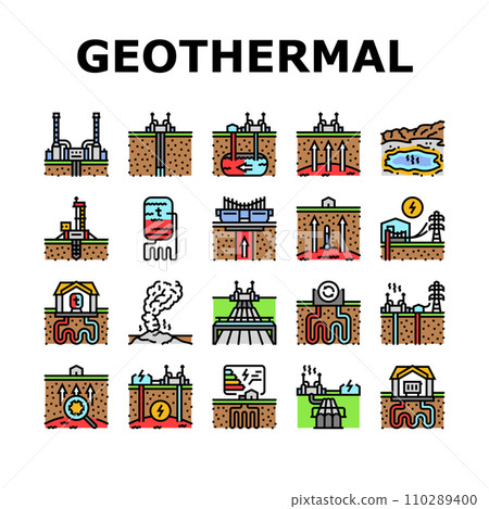 geothermal energy power plant icons set vector 110289400