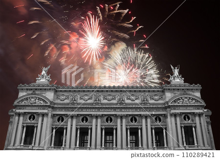 Fireworks over the Opera Garnier (Garnier Palace), Paris, France. Translation Fireworks over the Opera Garnier (Garnier Palace), Paris, France. Translation 110289421