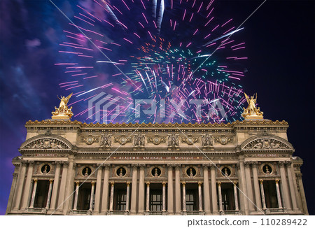 Fireworks over the Opera Garnier (Garnier Palace), Paris, France. Translation 110289422