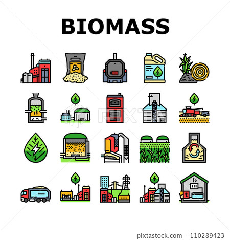 biomass energy plant power icons set vector 110289423