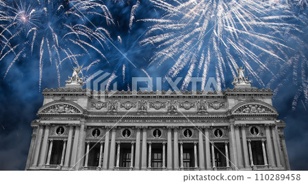 Fireworks over the Opera Garnier (Garnier Palace), Paris, France. Translation Fireworks over the Opera Garnier (Garnier Palace), Paris, France. Translation 110289458