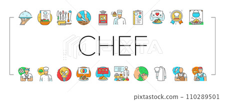 restaurant chef cooking food icons set vector 110289501