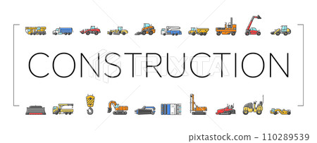 construction vehicle heavy work icons set vector 110289539