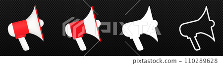 Red and white loud speaker. Loudspeaker or megaphone 110289628
