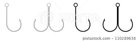 Fishing hook 3d metallic and black silhouette icon 110289638