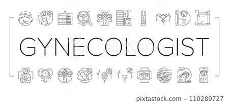 gynecologist doctor woman patient icons set vector gynecologist doctor woman patient icons set vector 110289727