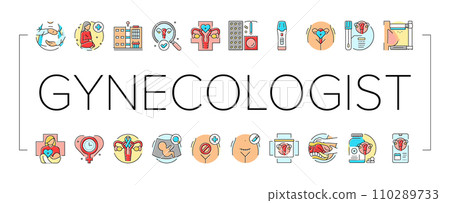 gynecologist doctor woman patient icons set vector 110289733