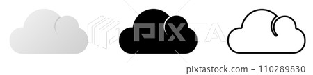Cloud icon. Grey gradient black solid silhouette and line cloud icon 110289830