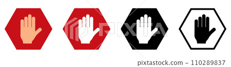 Hand in hexagon stop red sign Hand in hexagon stop red sign 110289837