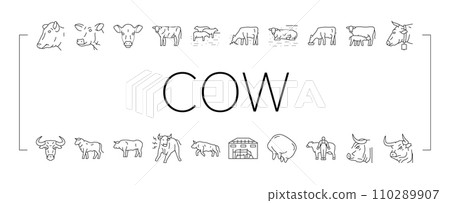 cow farm dairy cattle milk white icons set vector 110289907