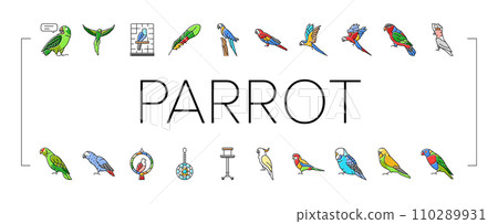 parrot bird blue animal tropical icons set vector 110289931