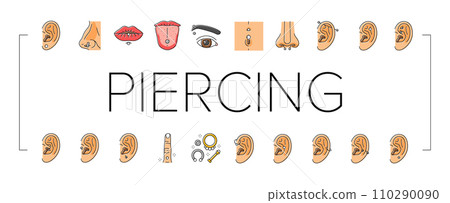 piercing fashion beauty earring icons set vector 110290090